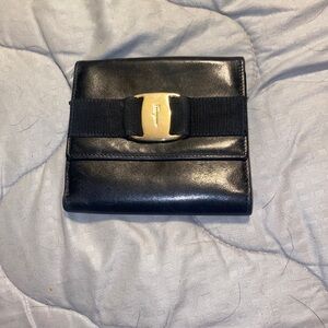 Salvatore Ferragamo Wallet Leather Black Authentic #224074